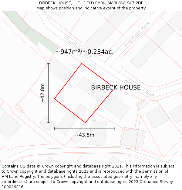 BIRBECK HOUSE, HIGHFIELD PARK, MARLOW, SL7 2DE: Plot and title map