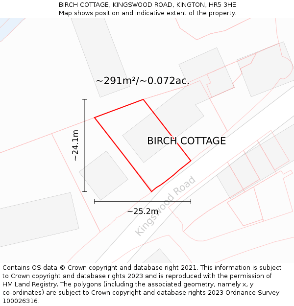 BIRCH COTTAGE, KINGSWOOD ROAD, KINGTON, HR5 3HE: Plot and title map