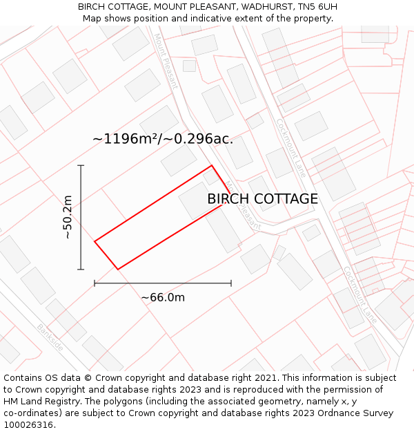 BIRCH COTTAGE, MOUNT PLEASANT, WADHURST, TN5 6UH: Plot and title map