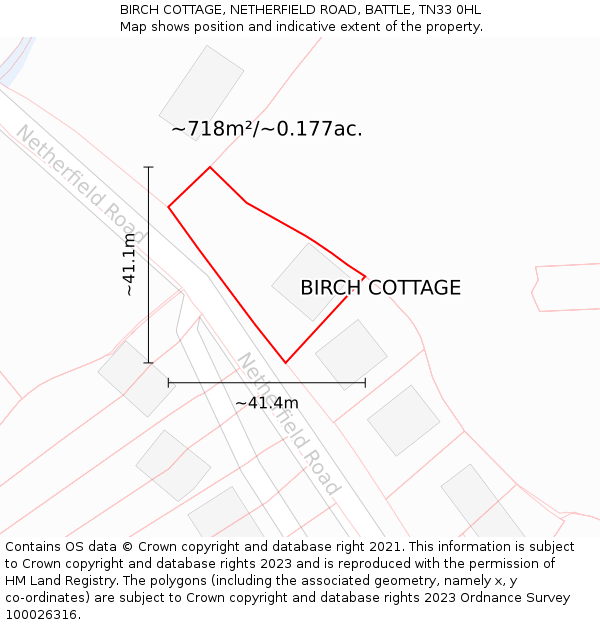 BIRCH COTTAGE, NETHERFIELD ROAD, BATTLE, TN33 0HL: Plot and title map