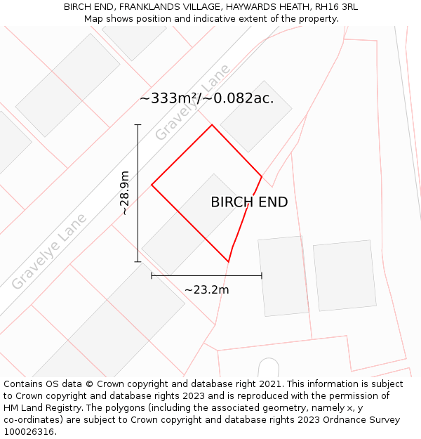 BIRCH END, FRANKLANDS VILLAGE, HAYWARDS HEATH, RH16 3RL: Plot and title map