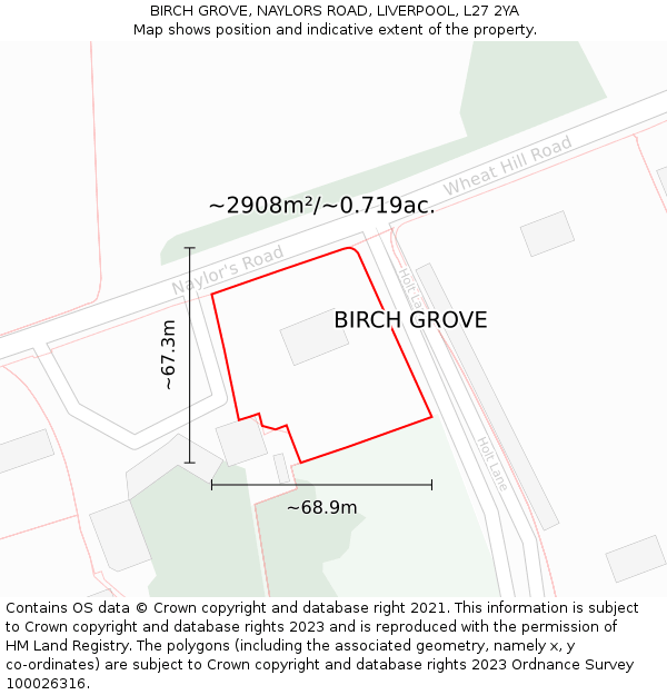 BIRCH GROVE, NAYLORS ROAD, LIVERPOOL, L27 2YA: Plot and title map