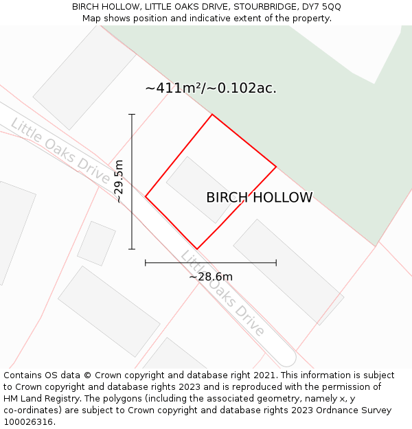 BIRCH HOLLOW, LITTLE OAKS DRIVE, STOURBRIDGE, DY7 5QQ: Plot and title map