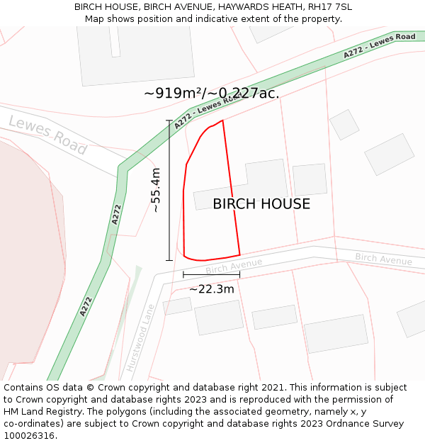 BIRCH HOUSE, BIRCH AVENUE, HAYWARDS HEATH, RH17 7SL: Plot and title map