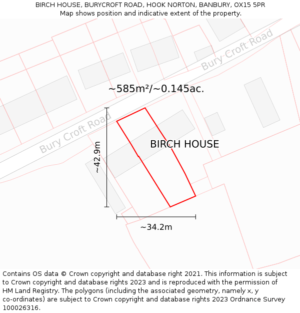 BIRCH HOUSE, BURYCROFT ROAD, HOOK NORTON, BANBURY, OX15 5PR: Plot and title map