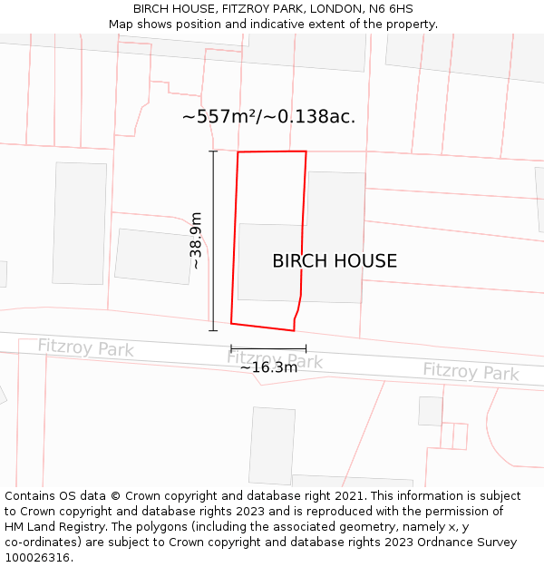 BIRCH HOUSE, FITZROY PARK, LONDON, N6 6HS: Plot and title map