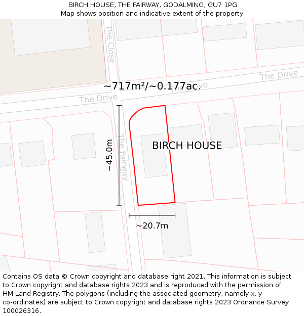 BIRCH HOUSE, THE FAIRWAY, GODALMING, GU7 1PG: Plot and title map
