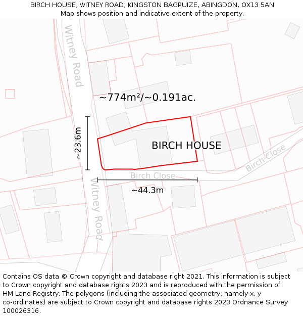 BIRCH HOUSE, WITNEY ROAD, KINGSTON BAGPUIZE, ABINGDON, OX13 5AN: Plot and title map