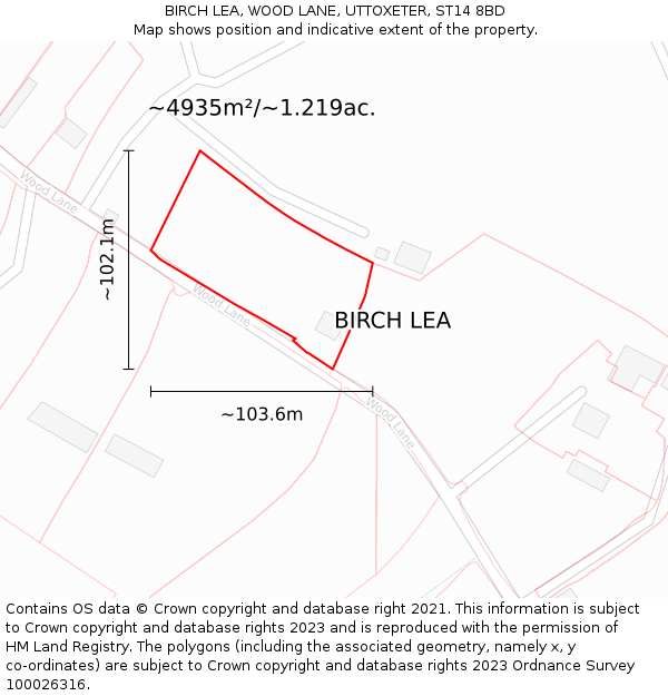 BIRCH LEA, WOOD LANE, UTTOXETER, ST14 8BD: Plot and title map