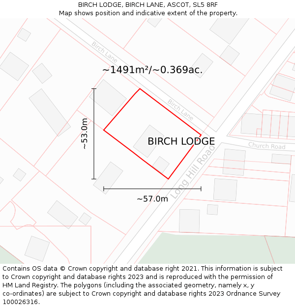 BIRCH LODGE, BIRCH LANE, ASCOT, SL5 8RF: Plot and title map