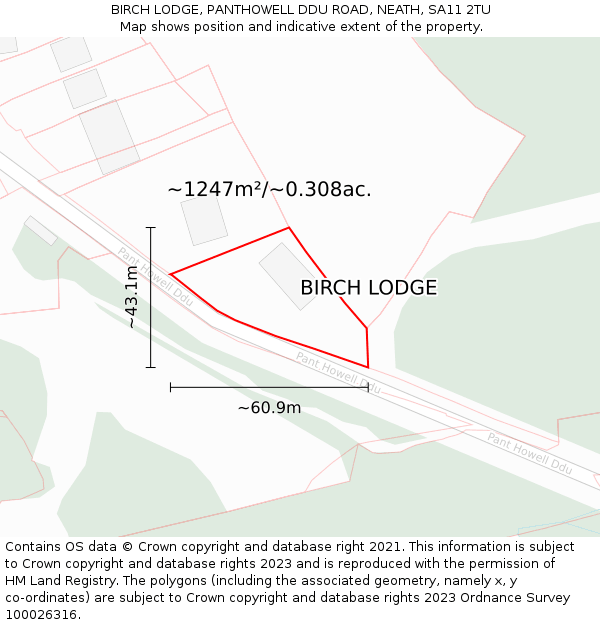 BIRCH LODGE, PANTHOWELL DDU ROAD, NEATH, SA11 2TU: Plot and title map