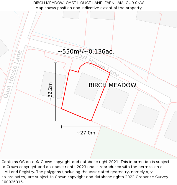 BIRCH MEADOW, OAST HOUSE LANE, FARNHAM, GU9 0NW: Plot and title map