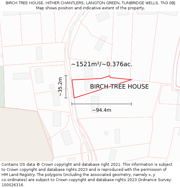 BIRCH TREE HOUSE, HITHER CHANTLERS, LANGTON GREEN, TUNBRIDGE WELLS, TN3 0BJ: Plot and title map