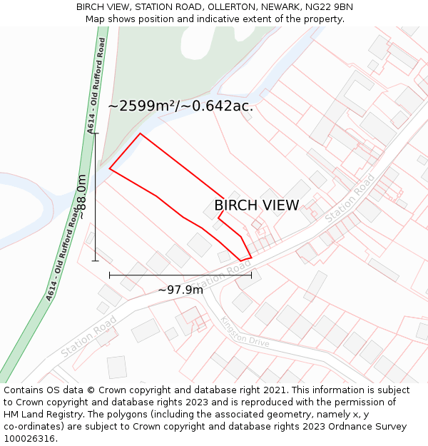 BIRCH VIEW, STATION ROAD, OLLERTON, NEWARK, NG22 9BN: Plot and title map