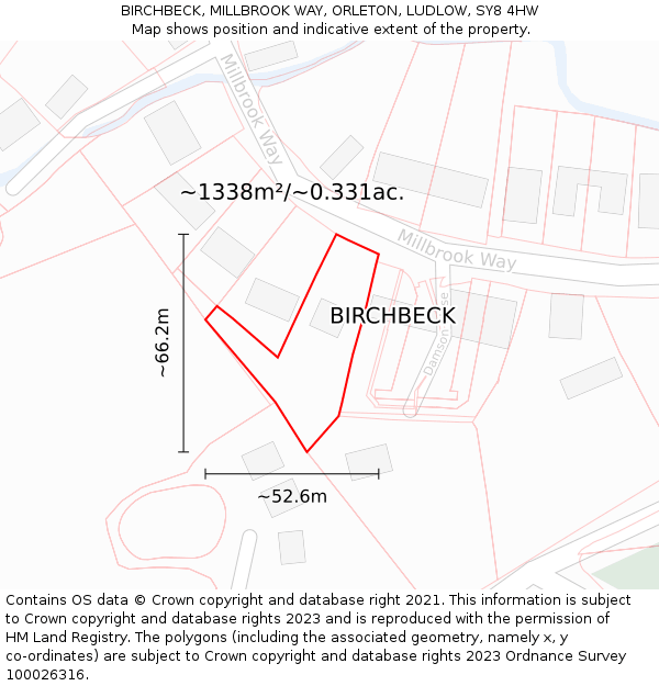 BIRCHBECK, MILLBROOK WAY, ORLETON, LUDLOW, SY8 4HW: Plot and title map