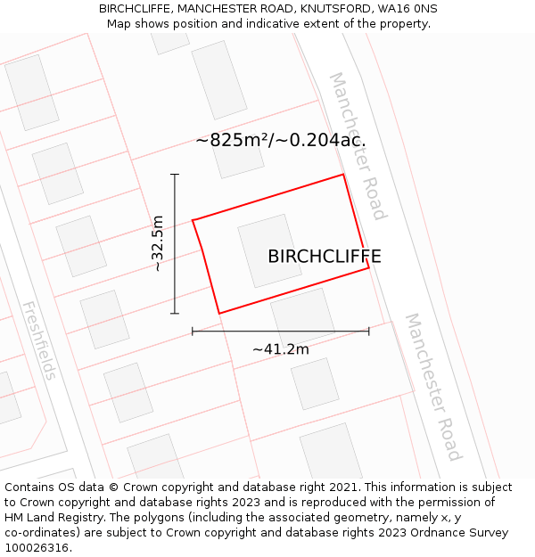 BIRCHCLIFFE, MANCHESTER ROAD, KNUTSFORD, WA16 0NS: Plot and title map