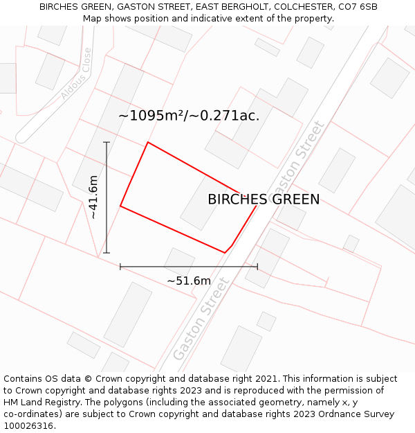 BIRCHES GREEN, GASTON STREET, EAST BERGHOLT, COLCHESTER, CO7 6SB: Plot and title map
