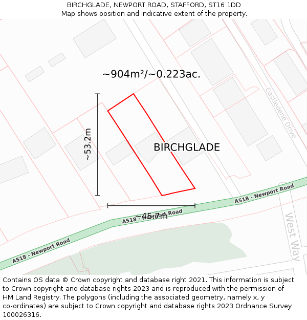 BIRCHGLADE, NEWPORT ROAD, STAFFORD, ST16 1DD: Plot and title map