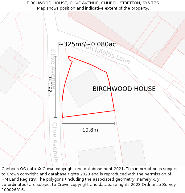 BIRCHWOOD HOUSE, CLIVE AVENUE, CHURCH STRETTON, SY6 7BS: Plot and title map