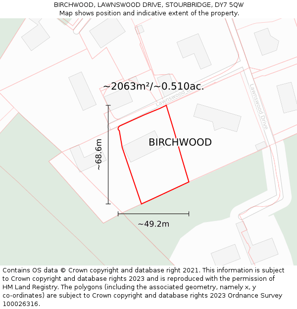 BIRCHWOOD, LAWNSWOOD DRIVE, STOURBRIDGE, DY7 5QW: Plot and title map