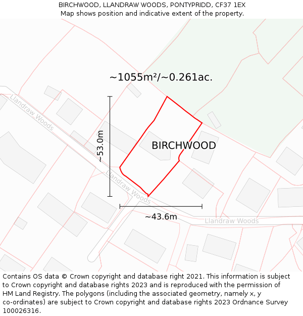 BIRCHWOOD, LLANDRAW WOODS, PONTYPRIDD, CF37 1EX: Plot and title map