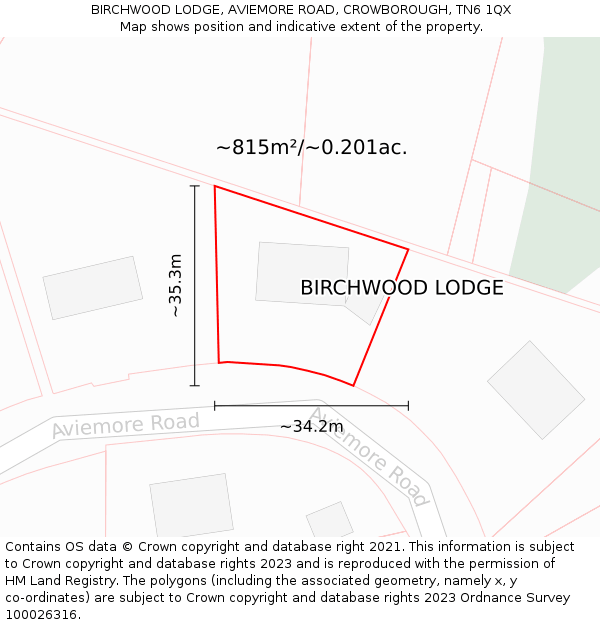 BIRCHWOOD LODGE, AVIEMORE ROAD, CROWBOROUGH, TN6 1QX: Plot and title map