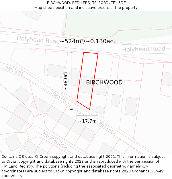 BIRCHWOOD, RED LEES, TELFORD, TF1 5DE: Plot and title map