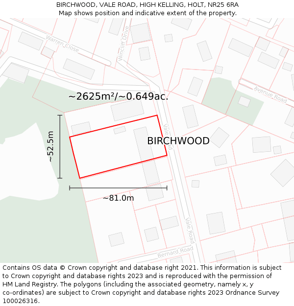 BIRCHWOOD, VALE ROAD, HIGH KELLING, HOLT, NR25 6RA: Plot and title map
