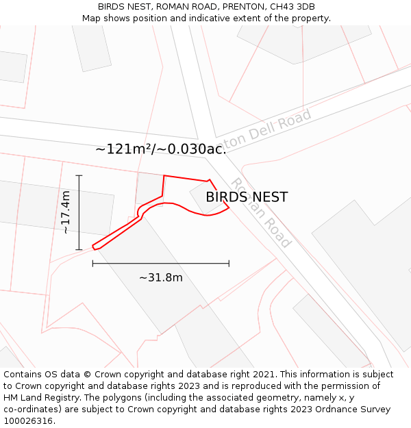 BIRDS NEST, ROMAN ROAD, PRENTON, CH43 3DB: Plot and title map