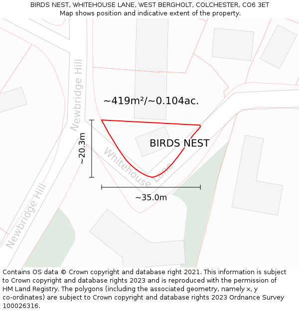 BIRDS NEST, WHITEHOUSE LANE, WEST BERGHOLT, COLCHESTER, CO6 3ET: Plot and title map