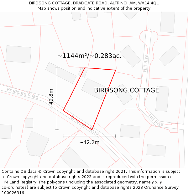 BIRDSONG COTTAGE, BRADGATE ROAD, ALTRINCHAM, WA14 4QU: Plot and title map