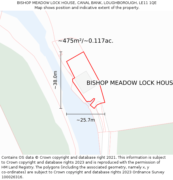 BISHOP MEADOW LOCK HOUSE, CANAL BANK, LOUGHBOROUGH, LE11 1QE: Plot and title map