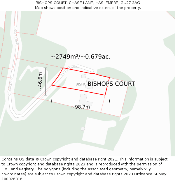 BISHOPS COURT, CHASE LANE, HASLEMERE, GU27 3AG: Plot and title map