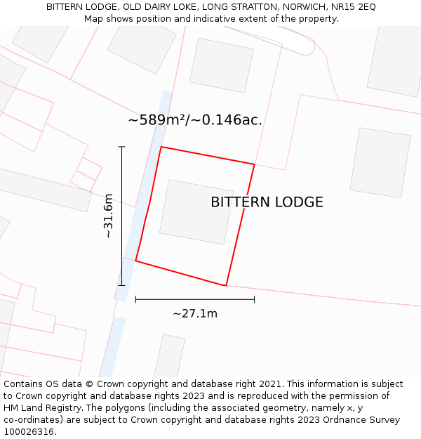 BITTERN LODGE, OLD DAIRY LOKE, LONG STRATTON, NORWICH, NR15 2EQ: Plot and title map