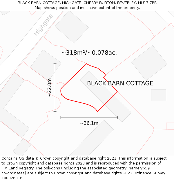 BLACK BARN COTTAGE, HIGHGATE, CHERRY BURTON, BEVERLEY, HU17 7RR: Plot and title map