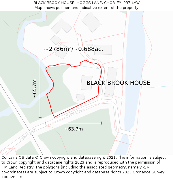 BLACK BROOK HOUSE, HOGGS LANE, CHORLEY, PR7 4AW: Plot and title map