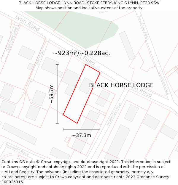 BLACK HORSE LODGE, LYNN ROAD, STOKE FERRY, KING'S LYNN, PE33 9SW: Plot and title map