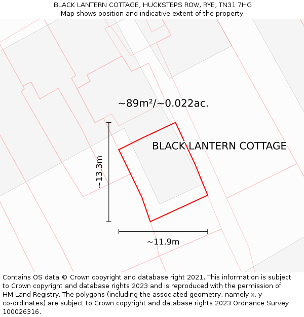BLACK LANTERN COTTAGE, HUCKSTEPS ROW, RYE, TN31 7HG: Plot and title map