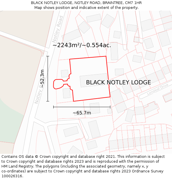 BLACK NOTLEY LODGE, NOTLEY ROAD, BRAINTREE, CM7 1HR: Plot and title map