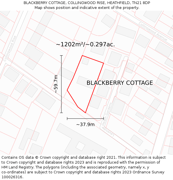 BLACKBERRY COTTAGE, COLLINGWOOD RISE, HEATHFIELD, TN21 8DP: Plot and title map