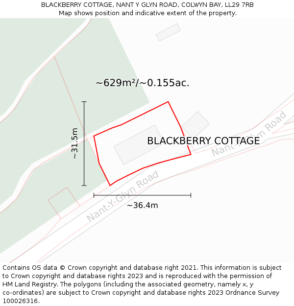BLACKBERRY COTTAGE, NANT Y GLYN ROAD, COLWYN BAY, LL29 7RB: Plot and title map
