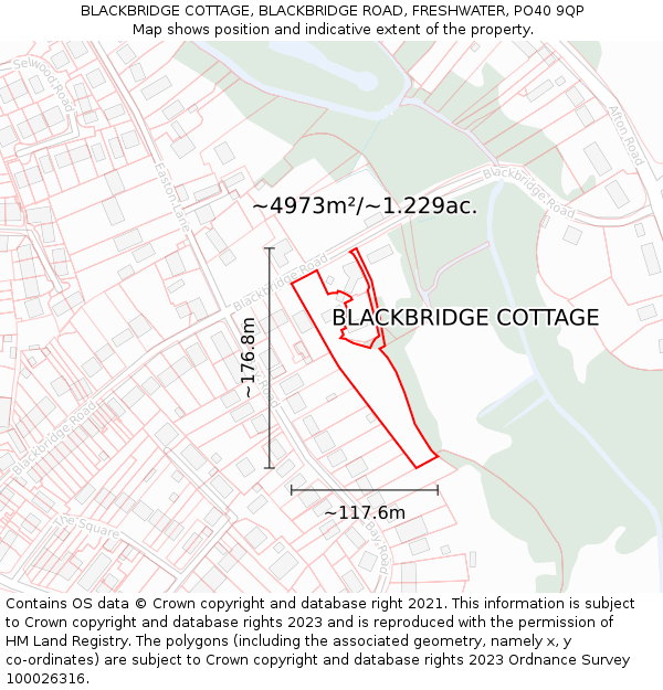 BLACKBRIDGE COTTAGE, BLACKBRIDGE ROAD, FRESHWATER, PO40 9QP: Plot and title map