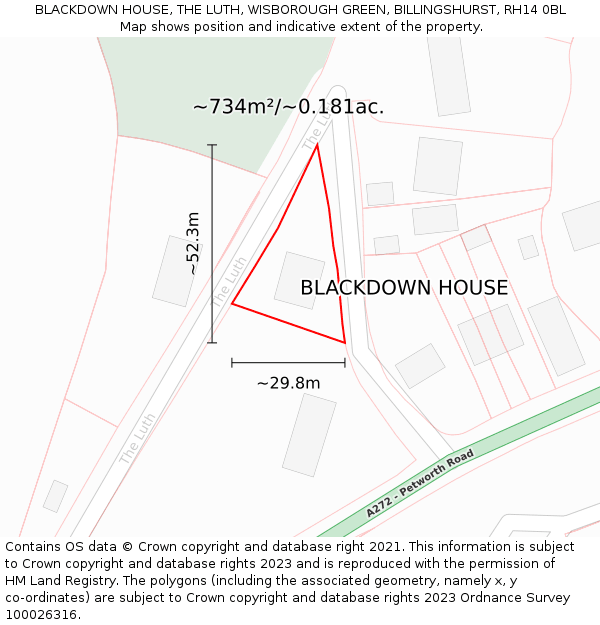 BLACKDOWN HOUSE, THE LUTH, WISBOROUGH GREEN, BILLINGSHURST, RH14 0BL: Plot and title map