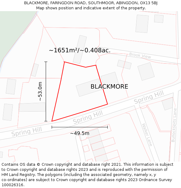 BLACKMORE, FARINGDON ROAD, SOUTHMOOR, ABINGDON, OX13 5BJ: Plot and title map