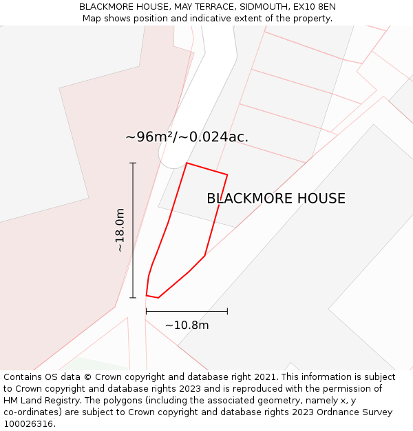 BLACKMORE HOUSE, MAY TERRACE, SIDMOUTH, EX10 8EN: Plot and title map