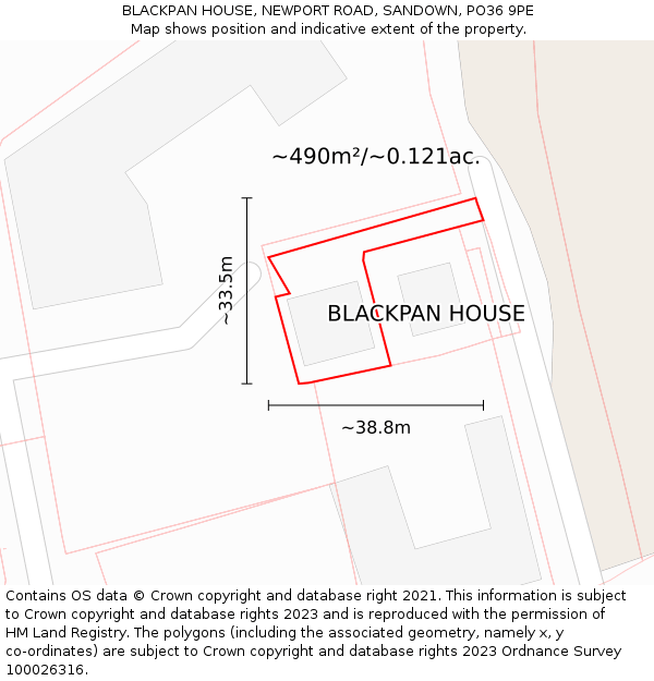 BLACKPAN HOUSE, NEWPORT ROAD, SANDOWN, PO36 9PE: Plot and title map
