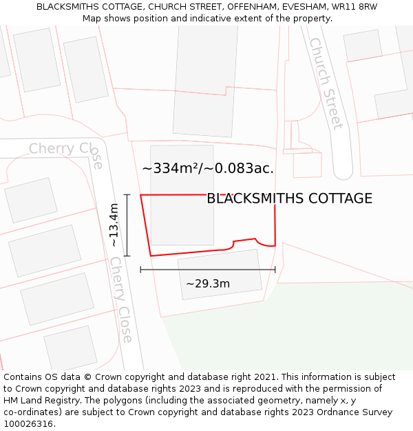 BLACKSMITHS COTTAGE, CHURCH STREET, OFFENHAM, EVESHAM, WR11 8RW: Plot and title map
