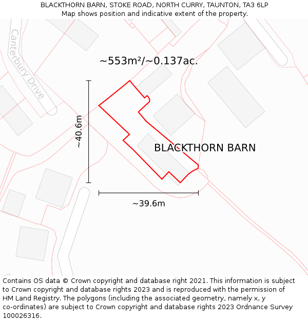 BLACKTHORN BARN, STOKE ROAD, NORTH CURRY, TAUNTON, TA3 6LP: Plot and title map