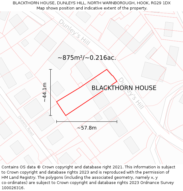 BLACKTHORN HOUSE, DUNLEYS HILL, NORTH WARNBOROUGH, HOOK, RG29 1DX: Plot and title map