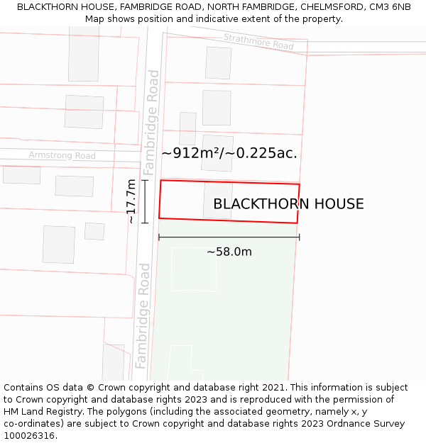 BLACKTHORN HOUSE, FAMBRIDGE ROAD, NORTH FAMBRIDGE, CHELMSFORD, CM3 6NB: Plot and title map